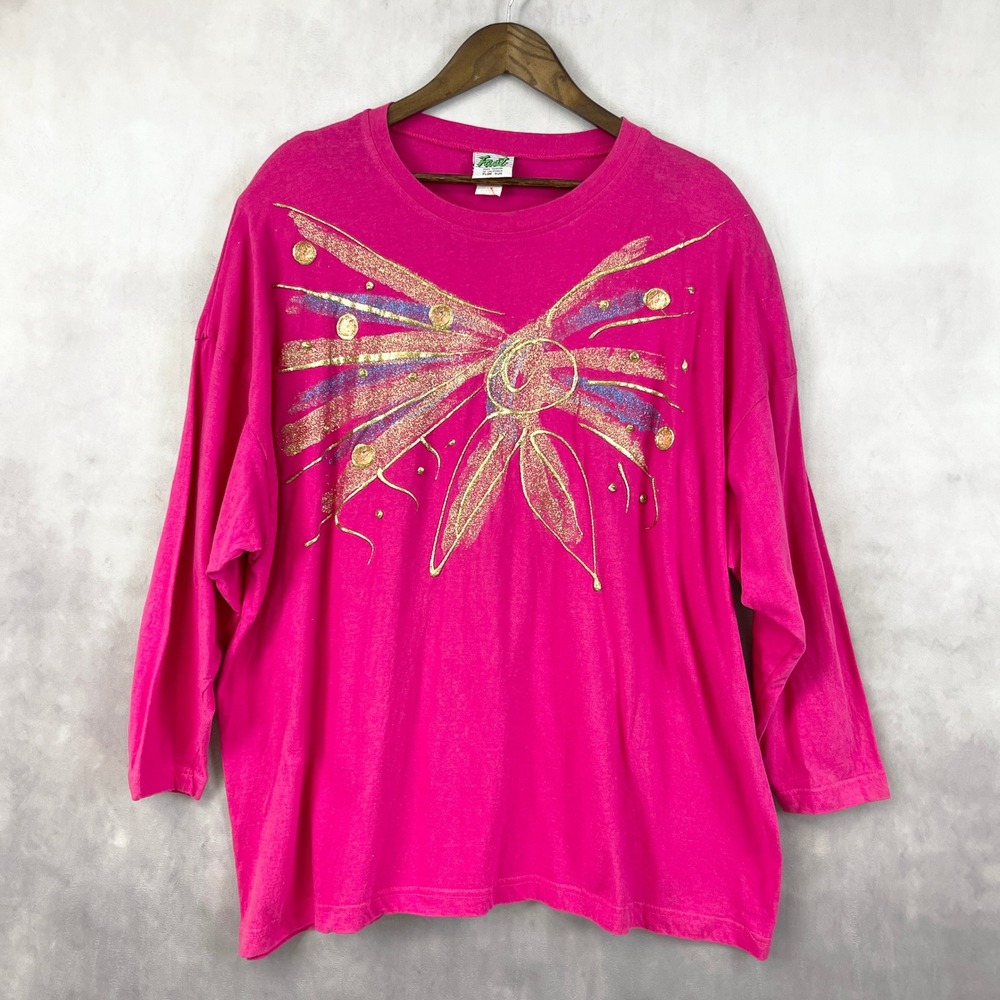 Vintage 90s Women Plus Size Graphic Tee 3D Texture Artsy Retro‎ Fast Fashion
